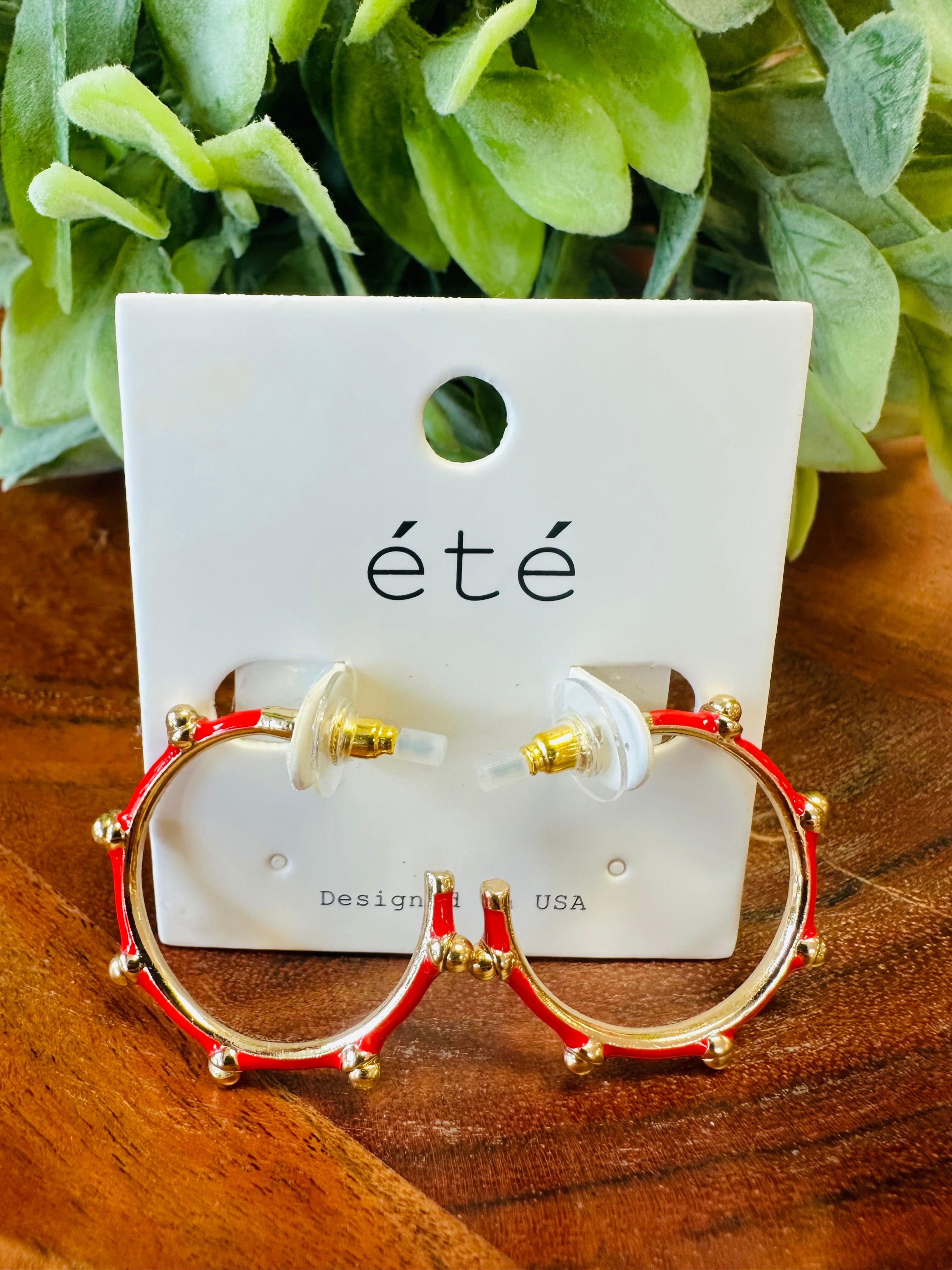 Women’s Red and Gold Hoop Earrings