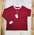 Women’s Zenana Burgundy White Detail Ribbed Set