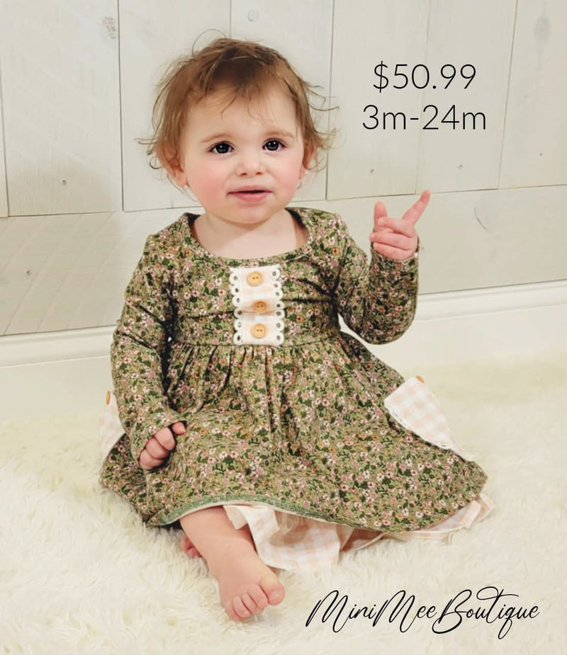 Girls Green Floral Smocked Dress - Mini Mee Boutique