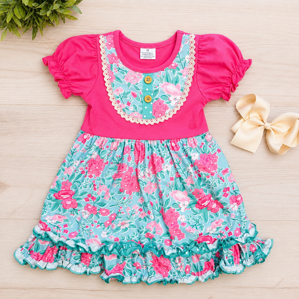 Girl’s Hot Pink Floral Dress