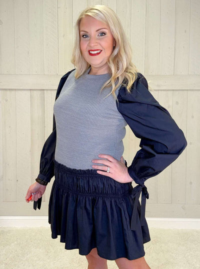 Navy/Gray Ruffle Dress