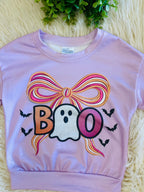 Girl’s purple Boo/Bow with Pearls on sleeves Blouse
