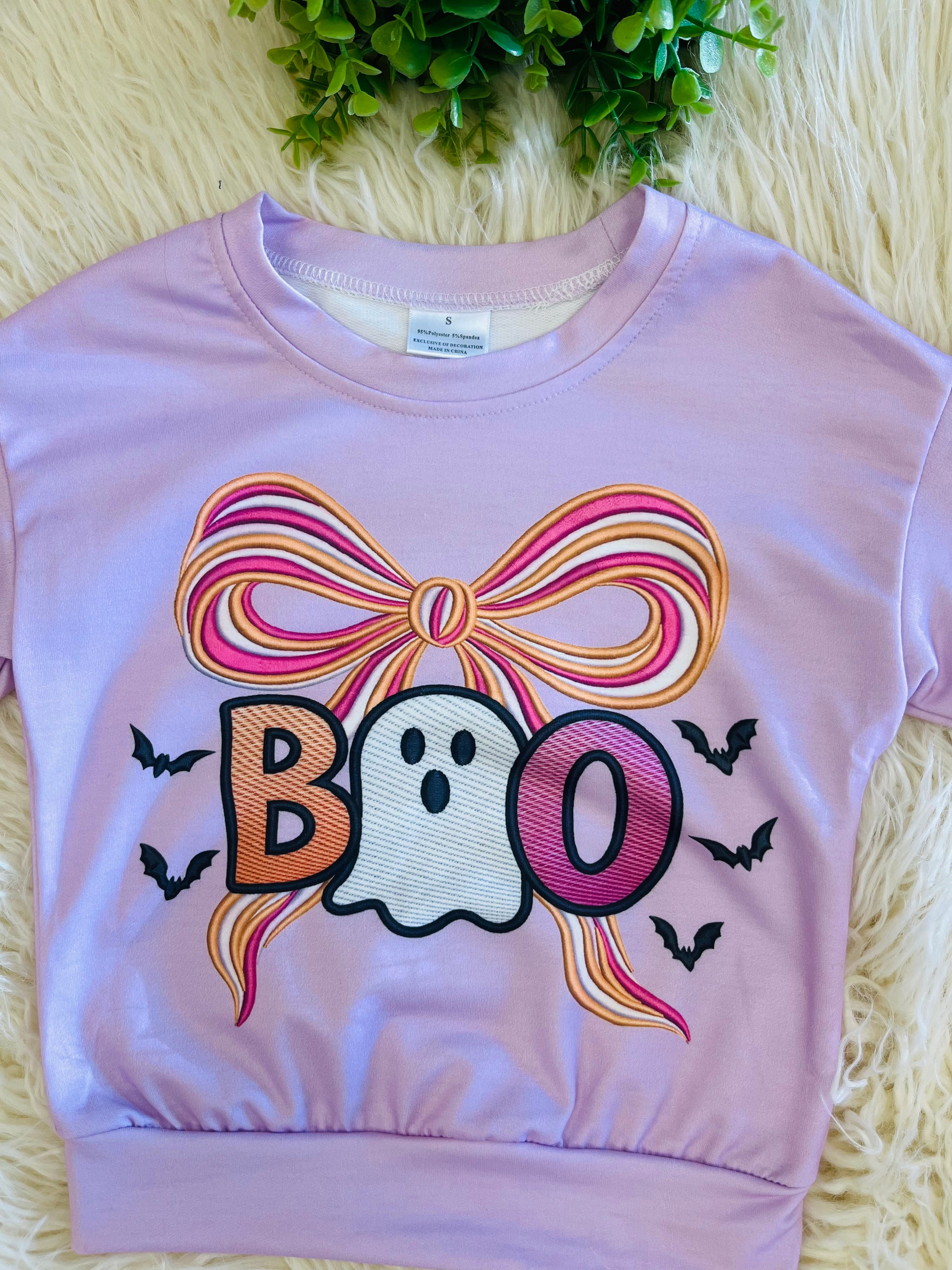 Girl’s purple Boo/Bow with Pearls on sleeves Blouse