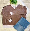 Women’s Curvy Zenana Washed Exposed Seam Sweatshirt In Brown