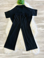 Women’s Zenana Short Sleeve Collared Scuba Set in Jet Black