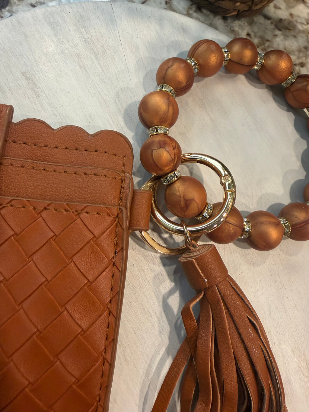 Wristlet ID Badge Pouch Keychain Mocha