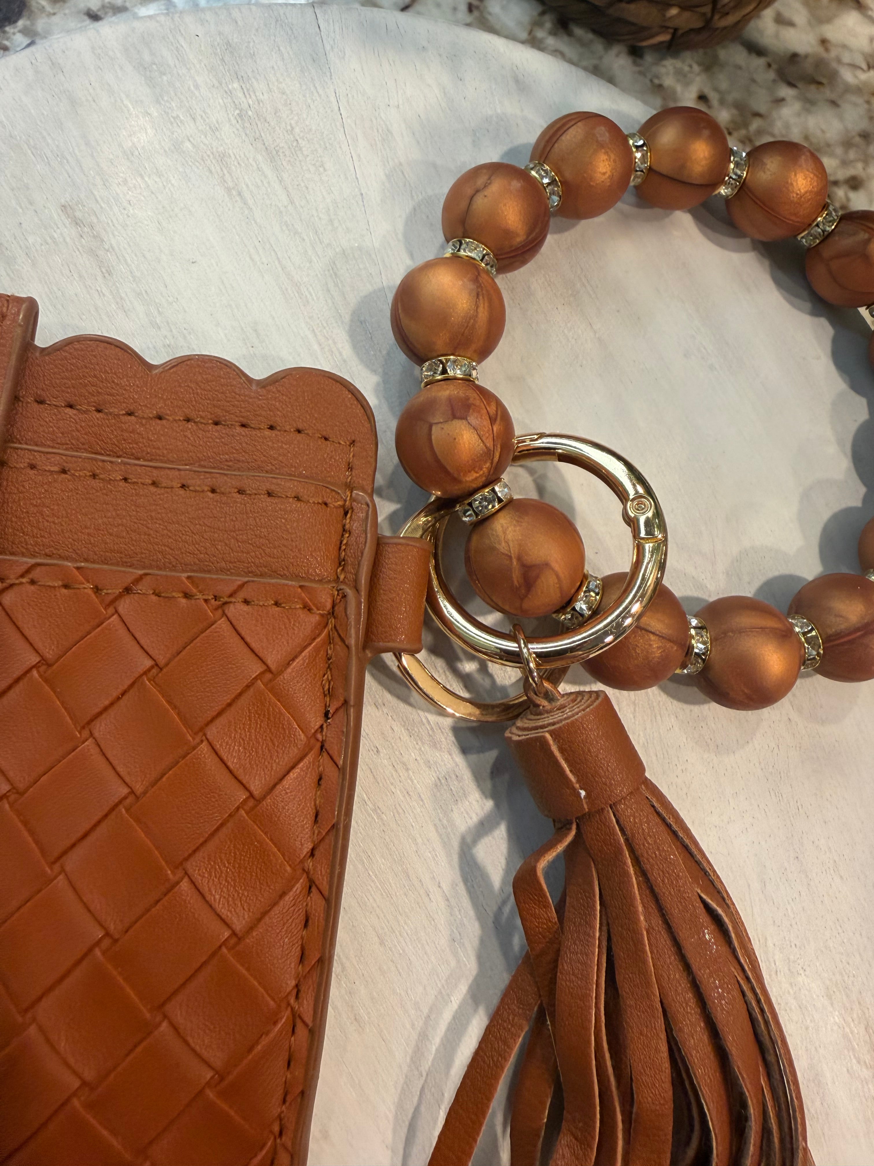 Wristlet ID Badge Pouch Keychain Mocha