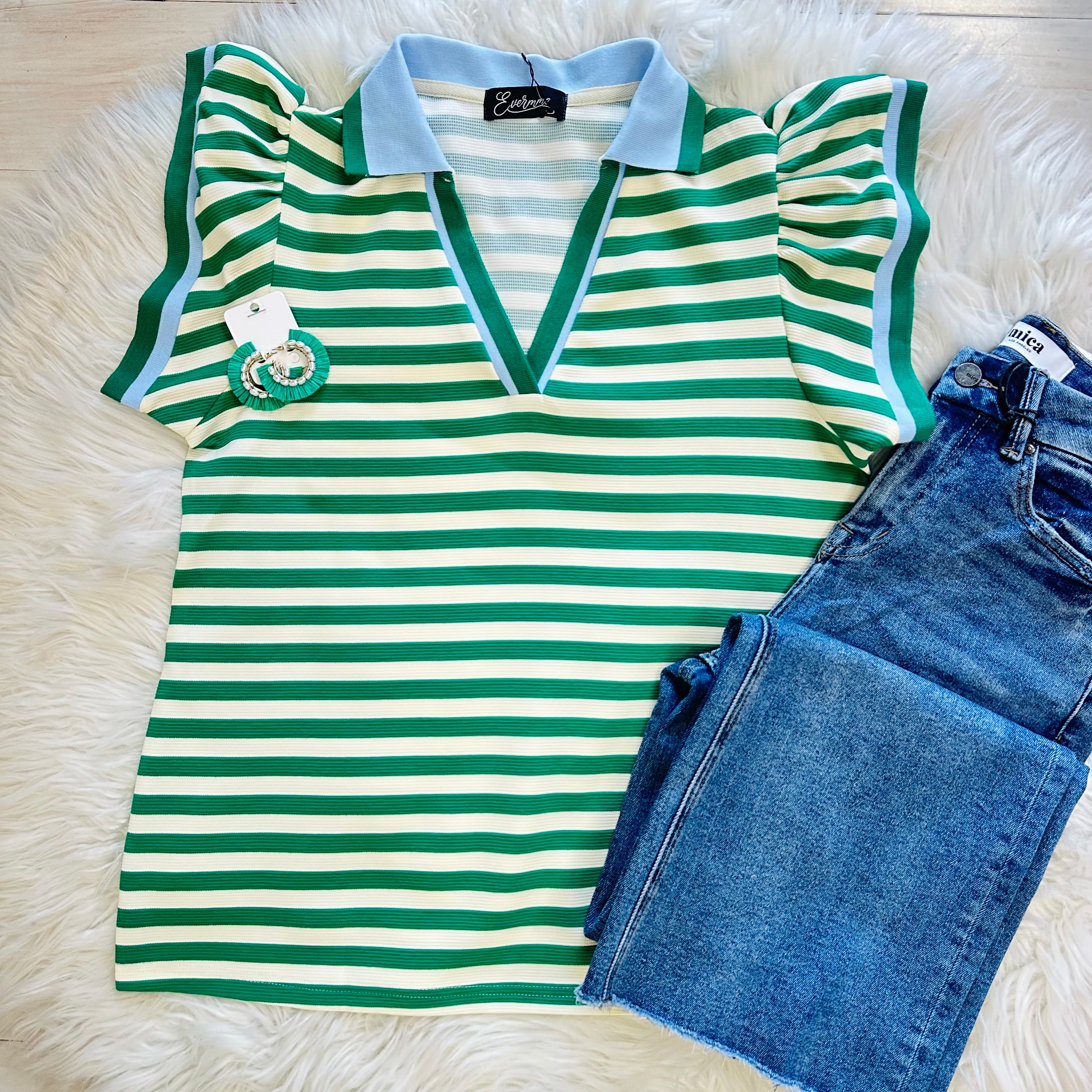 Women’s Evermmee Kelly Green Striped Top