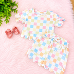 Girl’s Scalloped Checkered Short Outfit Set