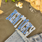 Women’s Charcoal Gray Kentucky Blue Polka Dot and White Stripe Tee
