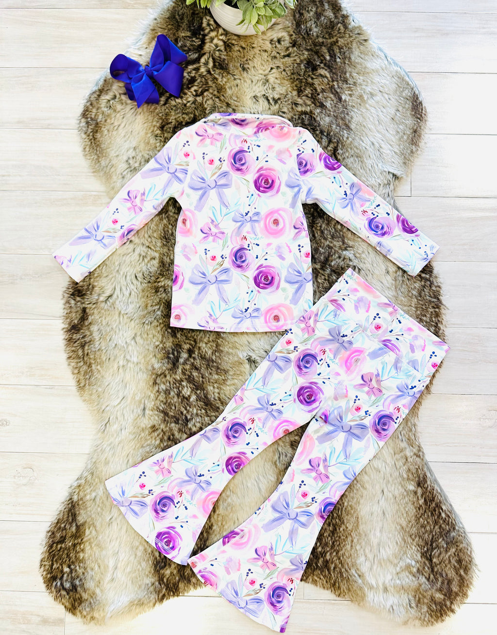 Girl’s Pink and Purple Floral Zip up  Outfit