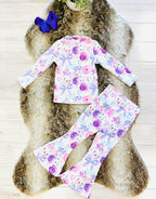 Girl’s Pink and Purple Floral Zip up  Outfit