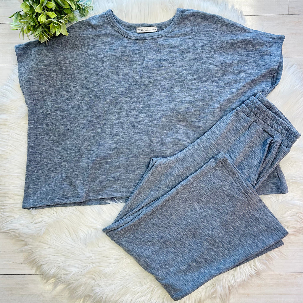 Women’s Charcoal Sleeveless Cotton Slub Pant Set