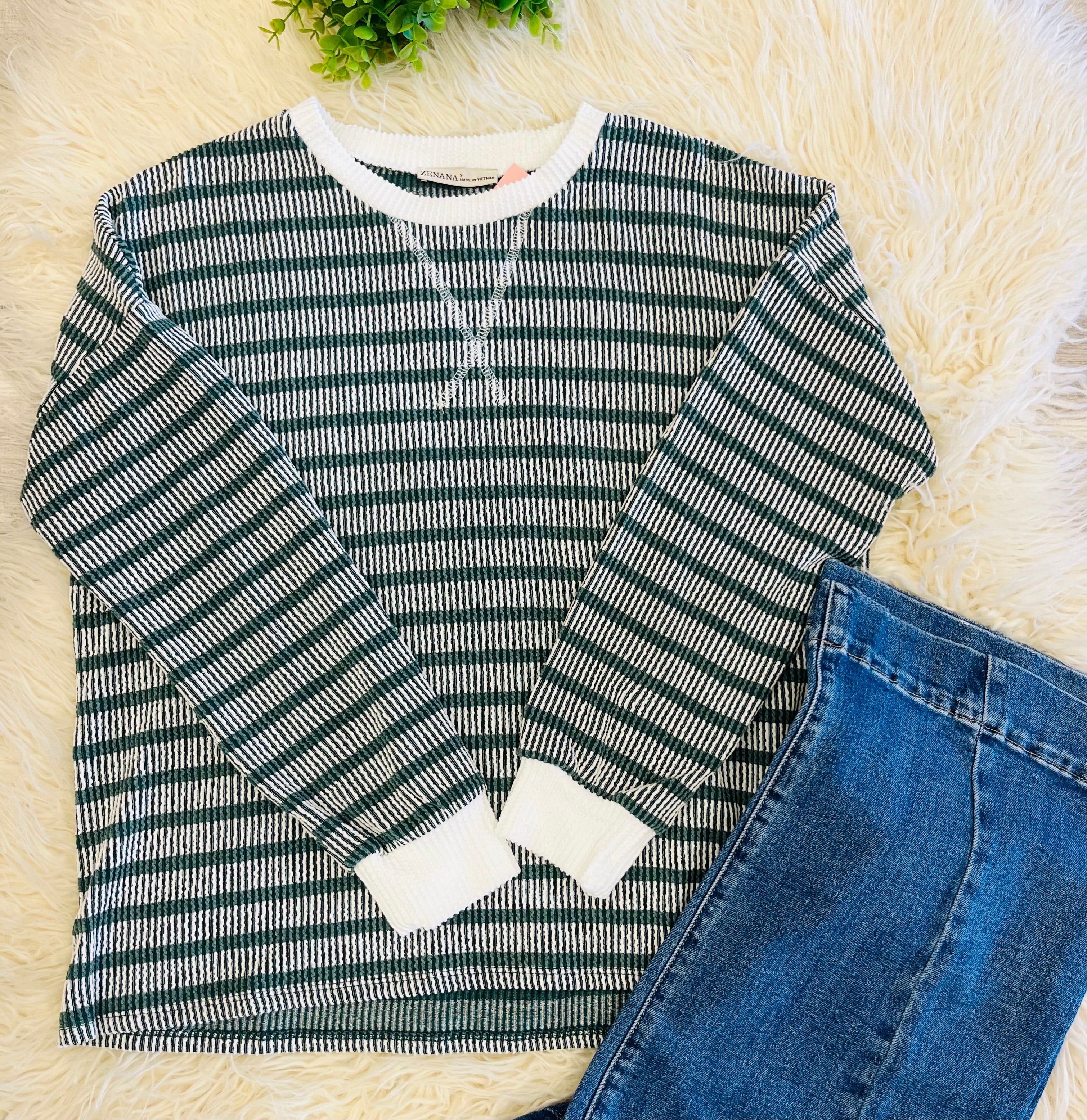 Women’s Ribbed Long Sleeve in Hunter Green Zenana - True to Size