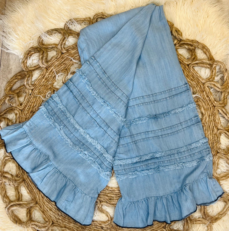Easel light denim ruffle pants