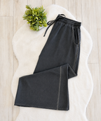 Women’s Curvy Petite Zenana Enzyme Wash Charcoal Grey Wide-Leg Pants