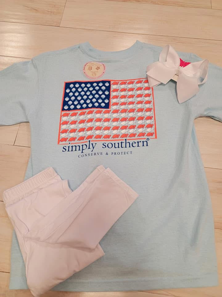 Girls Simply Southern Turtle American Flag Tee - Mini Mee Boutique