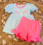 Girl’s Classroom Bows Striped Cotton Ruffle Outfit