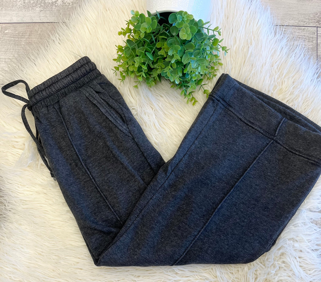 Women’s Zenana Cropped Wide Leg Comfy Black Acid Wash Pants - True to Size