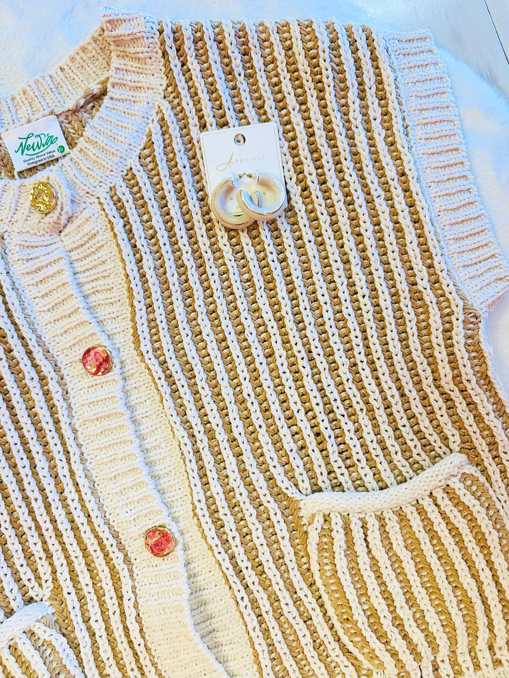 Women’s cream stripe button up top