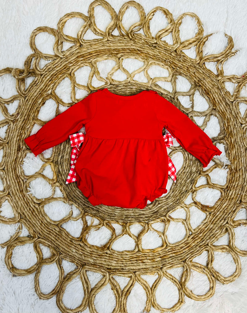 Girls Christmas Reindeer Smocked Romper