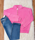 Women’s Zenana Acid Wash Light Pink Quarter Zip Pullover Top