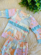 Girl’s Pastel Pumpkin Patchwork Ruffle Two-Piece Outfit