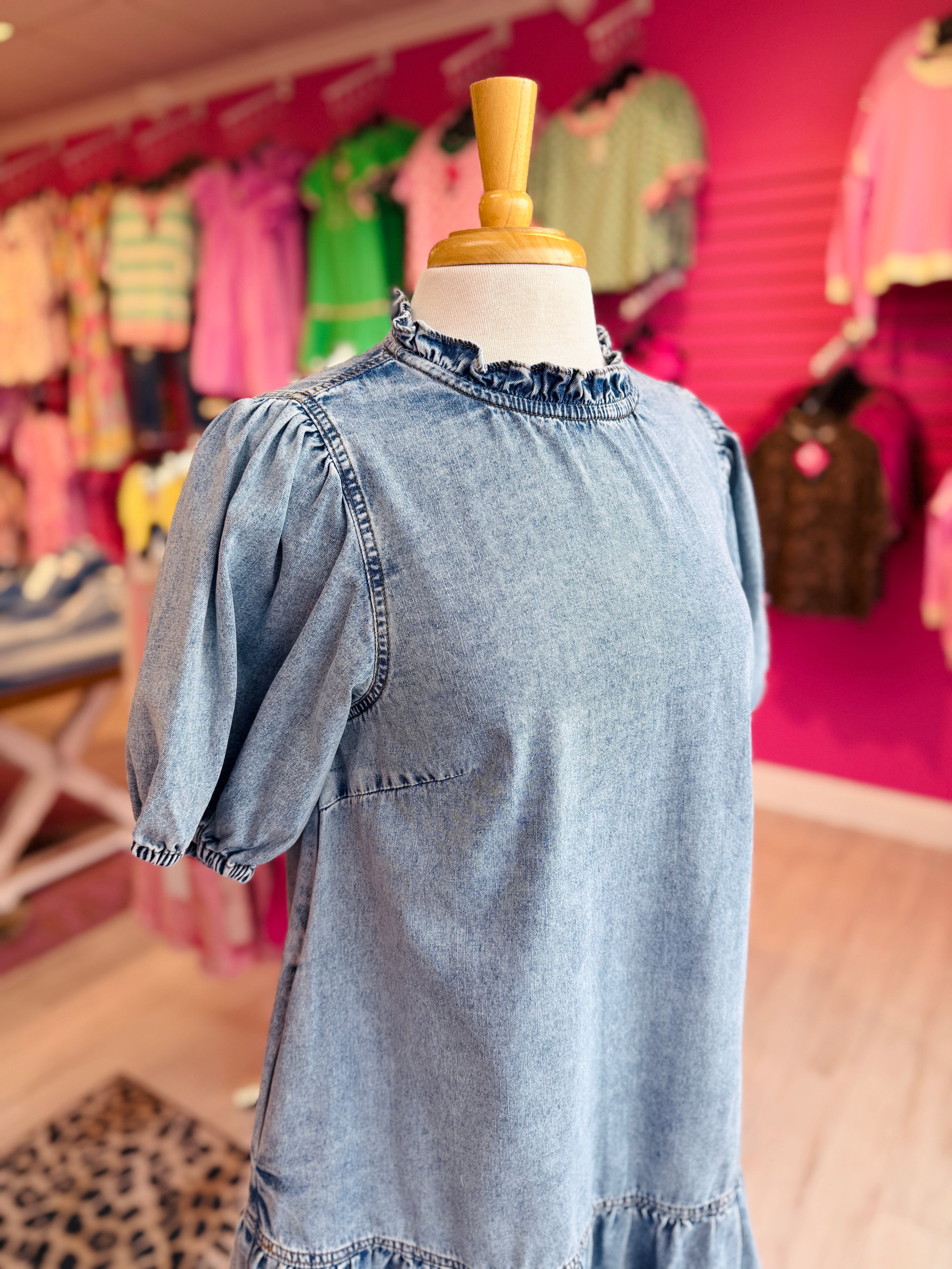 Women’s Denim Mini Ruffle Dress