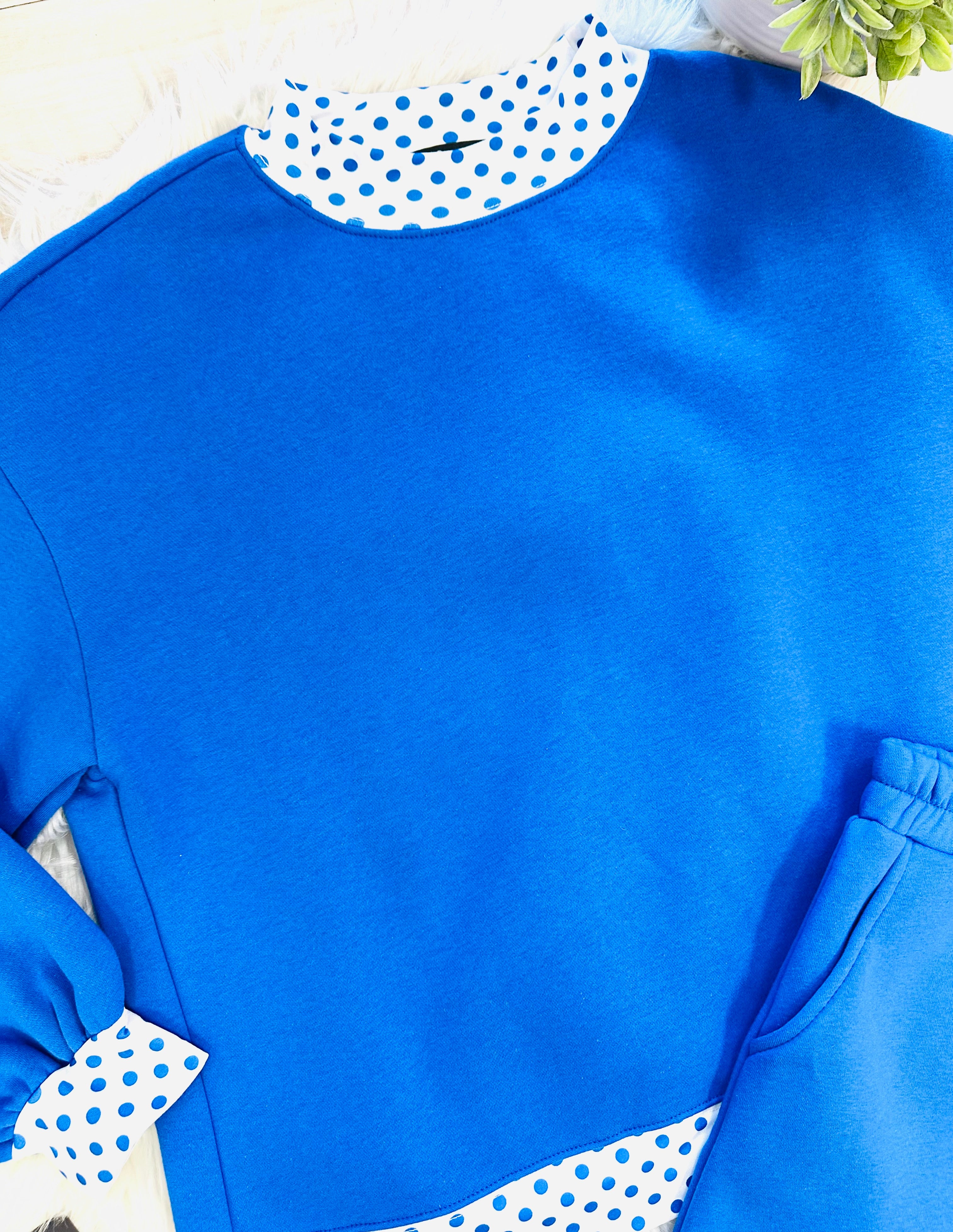 Women’s Evermmee Blue and White Polka Dot Short Set