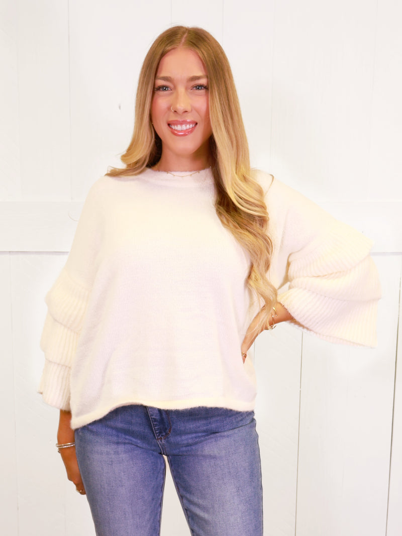 Ivory Ruffle Sleeve Sweater Top