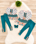 Girl’s Gingham Floral Stripe Patterned Outfit