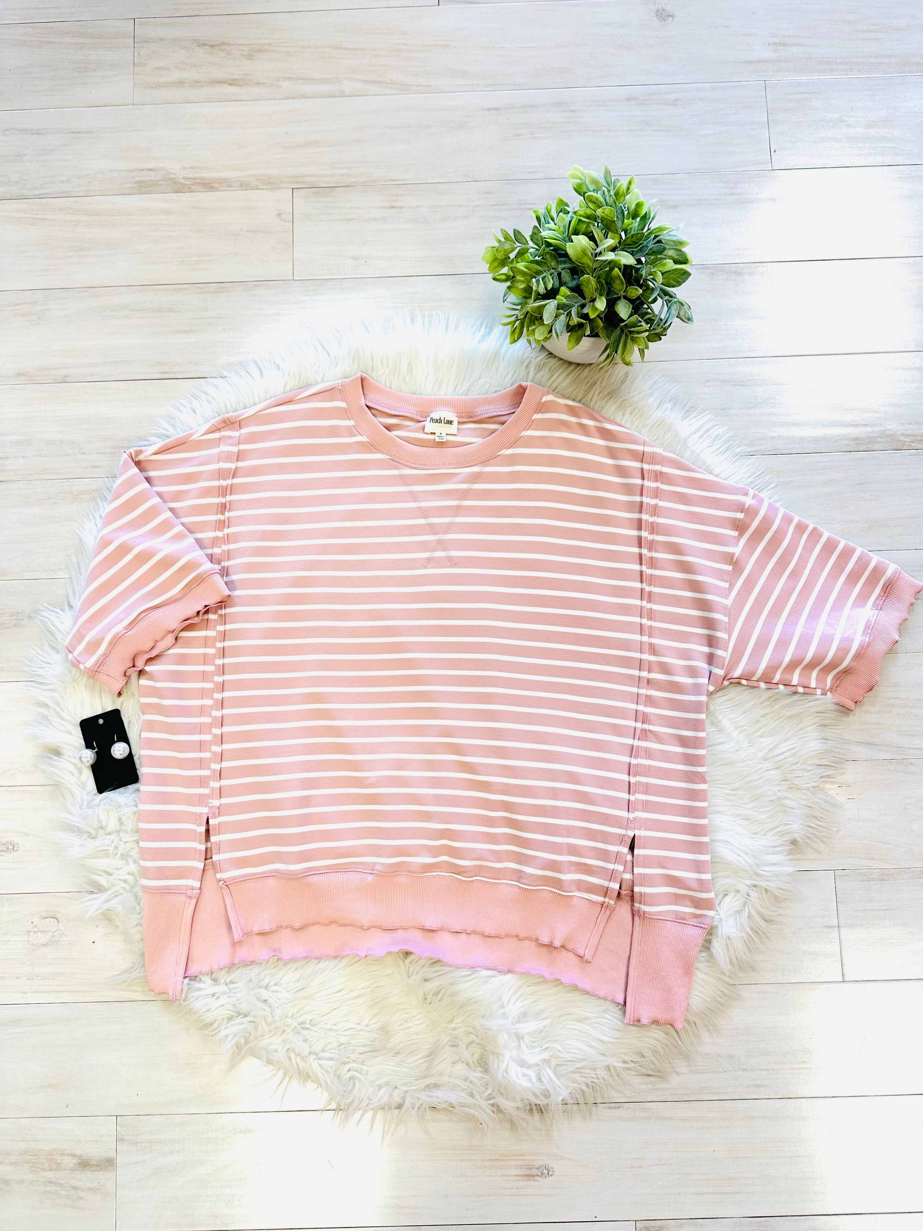 Women’s Peach Love Striped Pale Pink Top