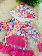 Girl’s Colorful Watercolor- Spot Ruffle Pink Kangaroo Pocket Outfit