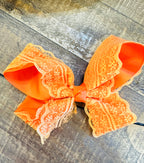 Hair Bow 6” Alligator Clip - Laced Pumpkin Orange