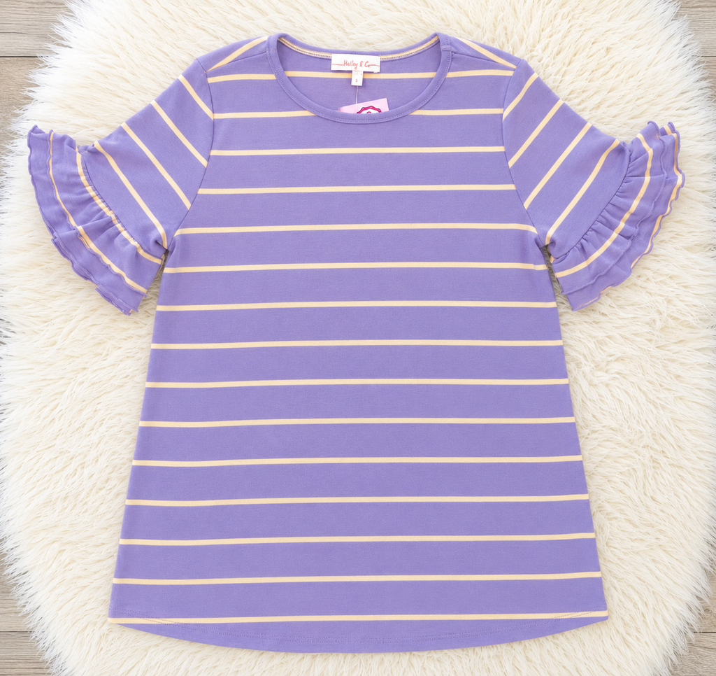 Women’s Lilac and Yellow Striped Ruffle Sleeve Top