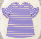 Women’s Lilac and Yellow Striped Ruffle Sleeve Top