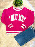 Women’s LuLu Mac Vibrate Pink & Striped Ribbed Trim Sweatshirt