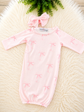 Girl’s Barbie Pink Bow Baby Gown with Matching Headband
