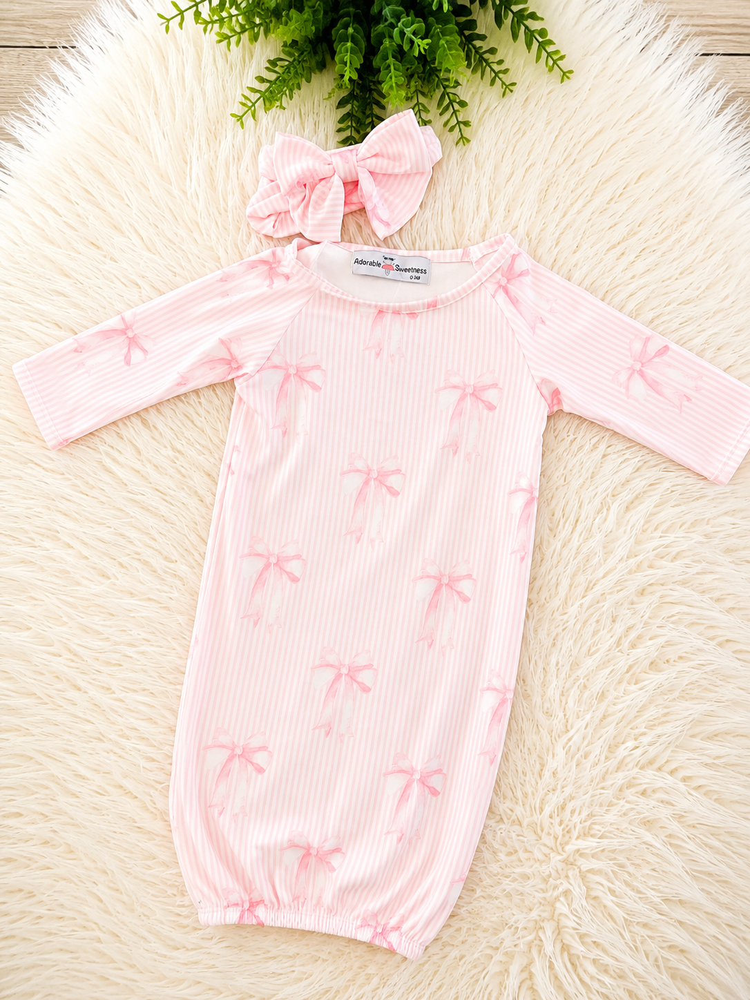 Girl’s Barbie Pink Bow Baby Gown with Matching Headband