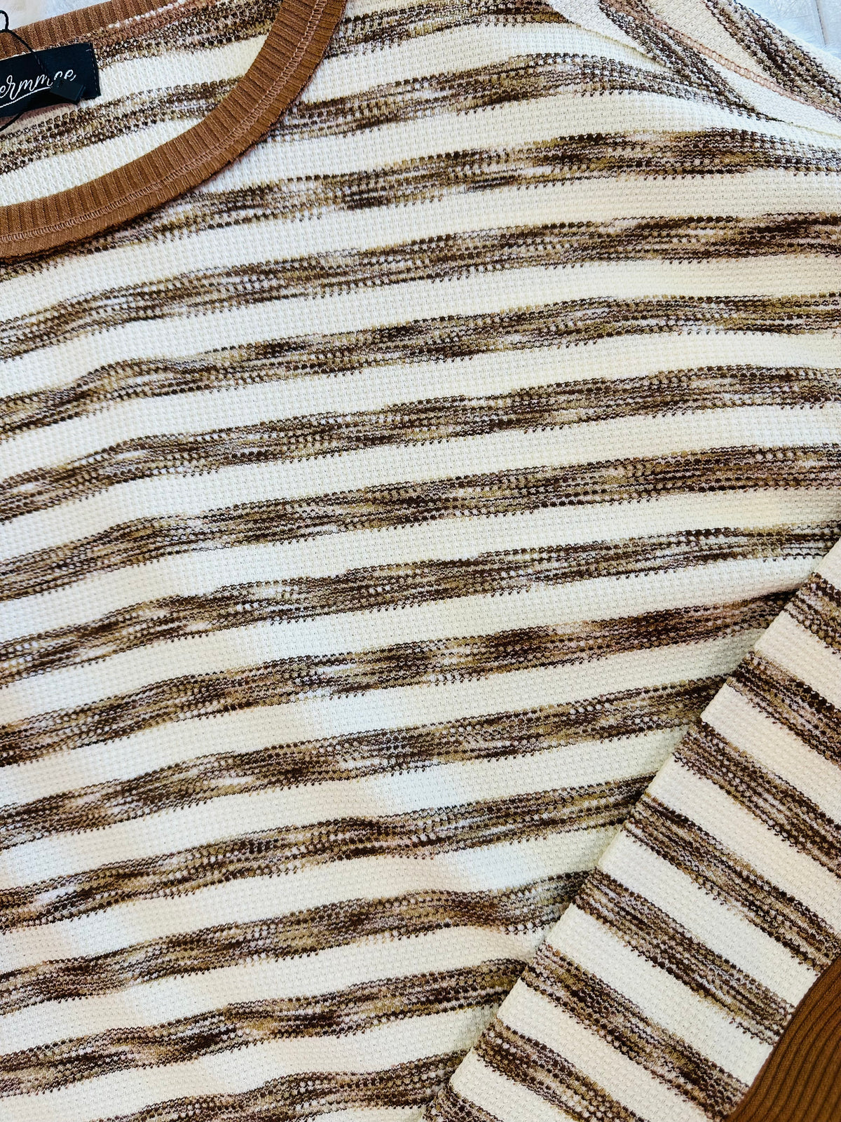 Women’s Evermmee brown striped waffle top
