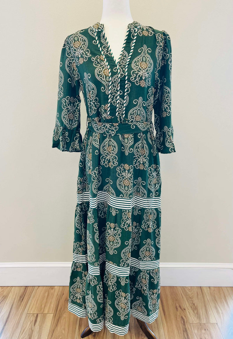 Olive V Neck Belted Maxi Dress