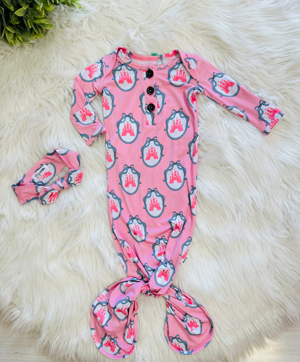 Girl’s Pink Castle Knotted Gown with Matching Headband Set