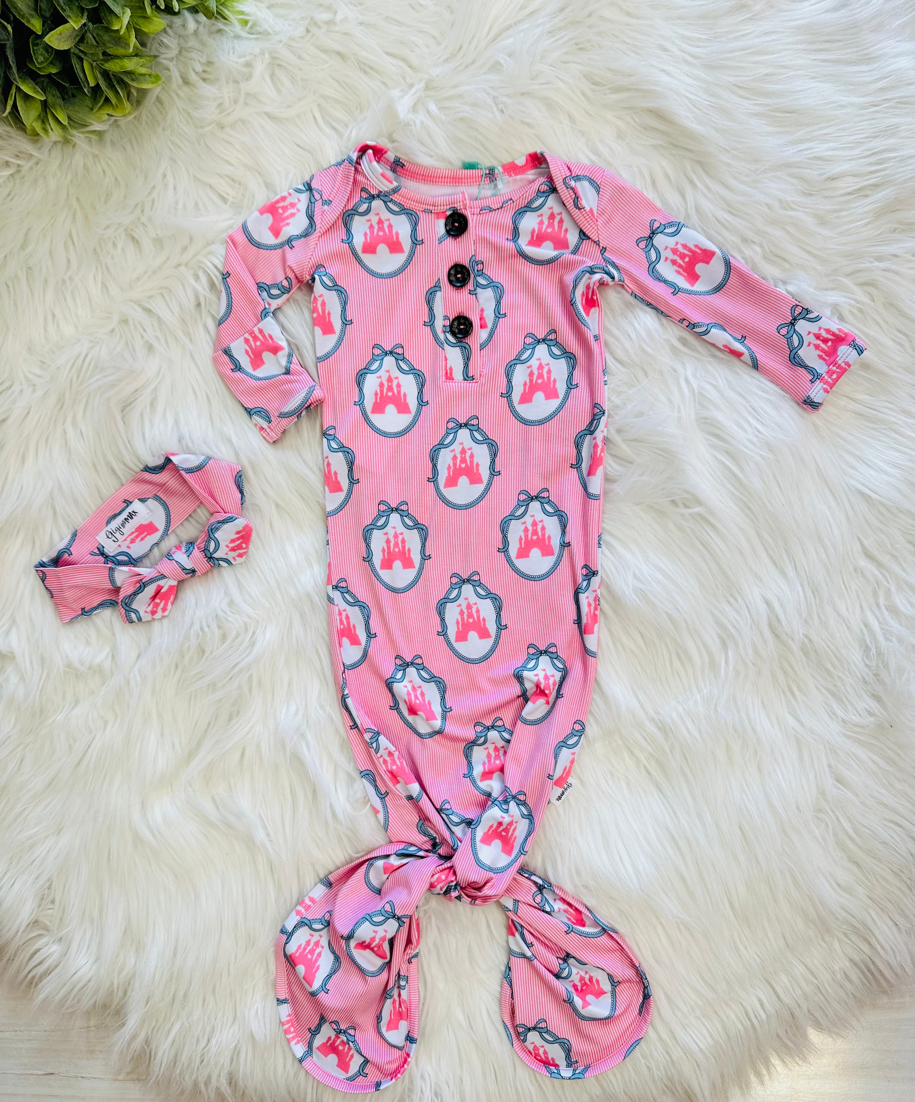 Girl’s Pink Castle Knotted Gown with Matching Headband Set