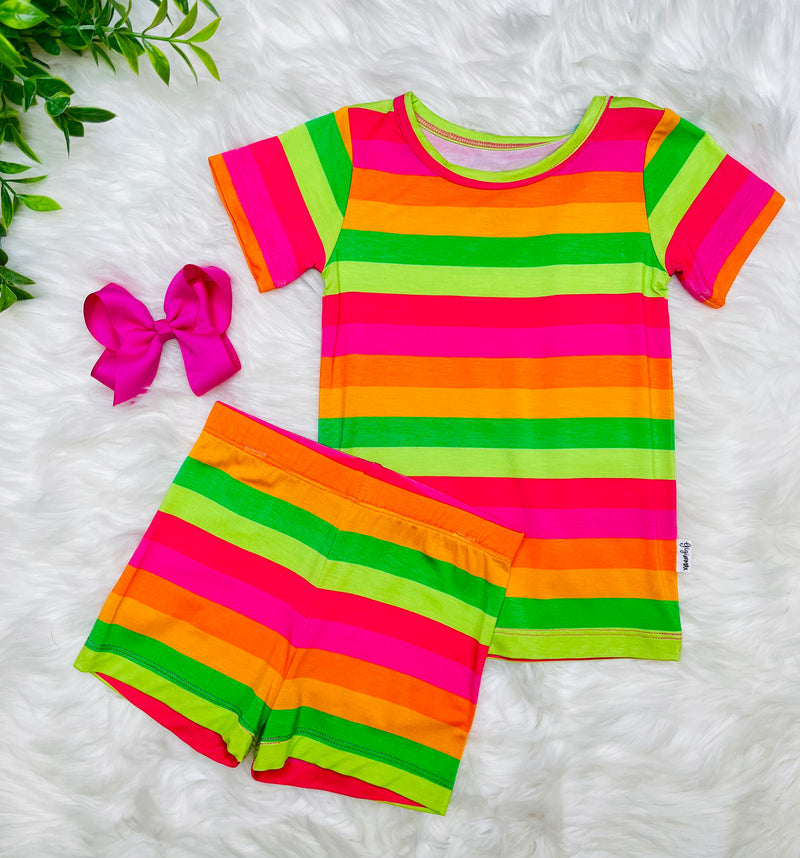 Girls Multi Color Striped Bamboo Pajama Set
