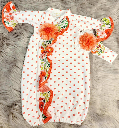 Baby Red Polka Dot and Floral 2 Piece Set (Gown with Headband) - Mini Mee Boutique