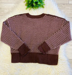 Women’s Brown And Pink Checkered Knit Crewneck Sweater