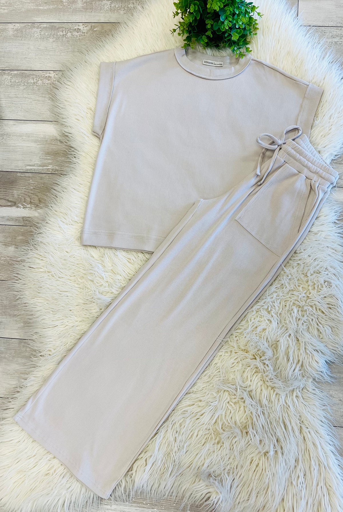 Women’s Zenana Ash Ribbed Pant set