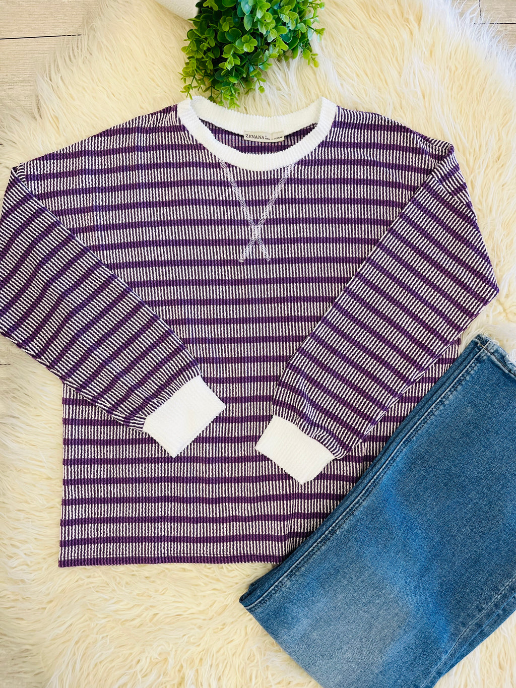 Women’s Ribbed Long Sleeve in Purple Zenana Mocha- True to Size