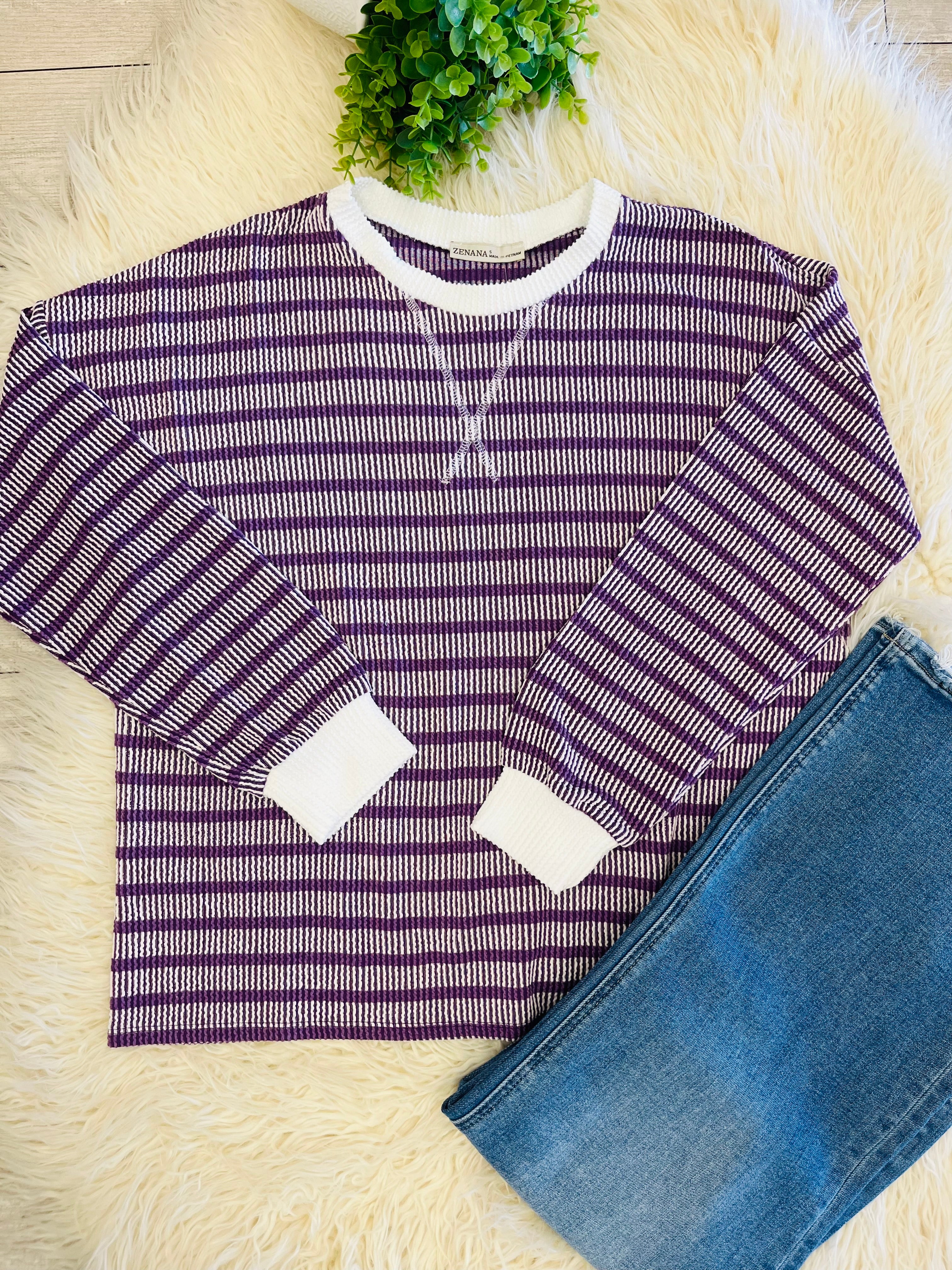 Women’s Ribbed Long Sleeve in Purple Zenana Mocha- True to Size