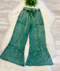 Women’s Zenana Exposed- Seam Flare Hem Pants With Pockets In Dark Green